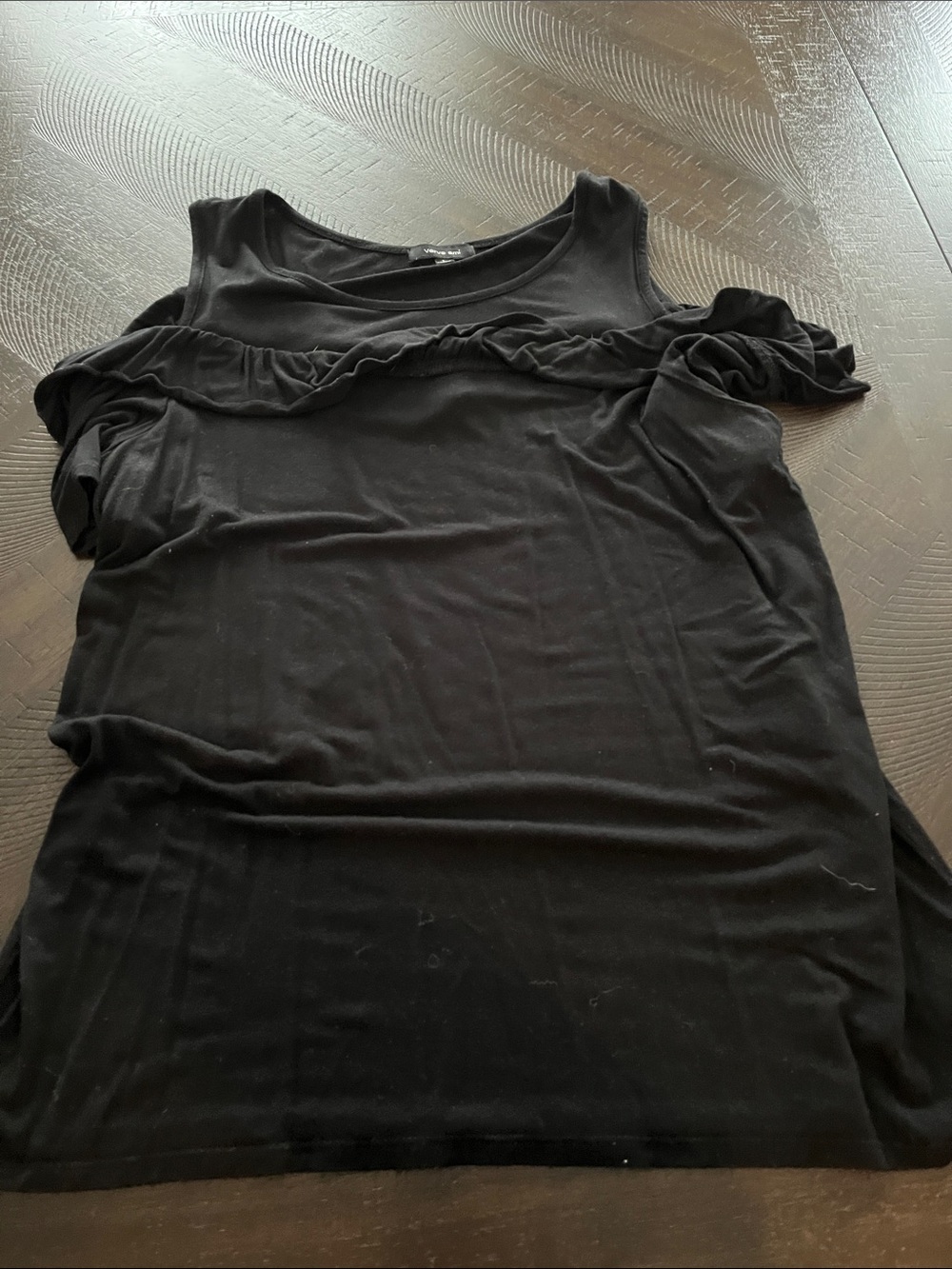 Black Ruffle Cold-Shoulder Women's Top
